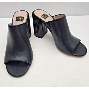 Louise et Cie Lillia Black Leather Block Scalloped Heel Mule Women's Sz 5M New